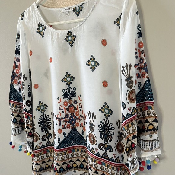 Jodifl Womens Printed Top Colorful Tassels Shirt 3/4 Sleeve Size Small - Picture 2 of 7